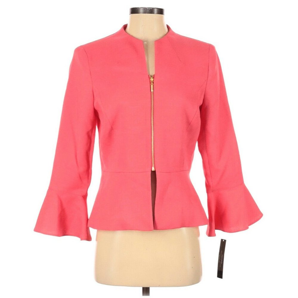 NWT Tahari Arthur Levine Blazer 4 Coral Ruffle